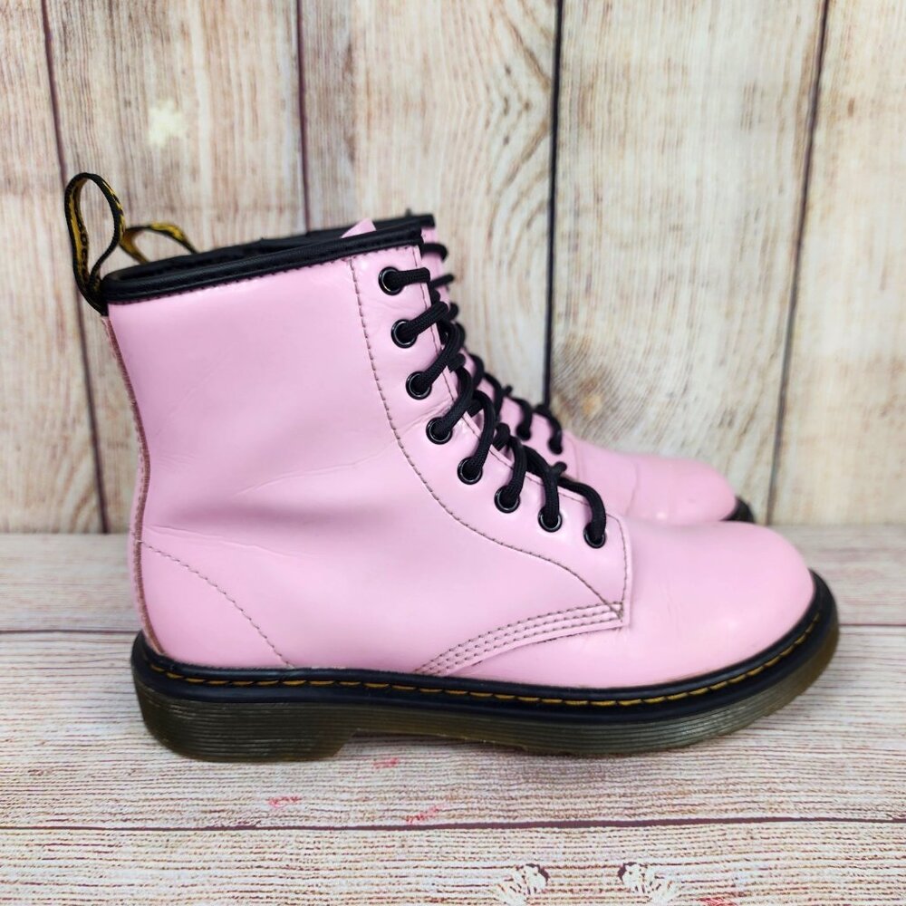 Dr Doc Martens Girls Boots Kids Size 3 Combat Zip Pink Patent Leather Shoes